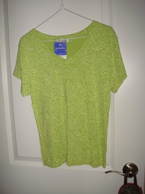 FRESH PRODUCE Top M Apple Green Etched Floral Fem T, NWT