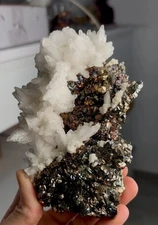 Amazing Iridescent Rainbow Pyrite with Calcite Flowers – Trepča Mine, Kosovo