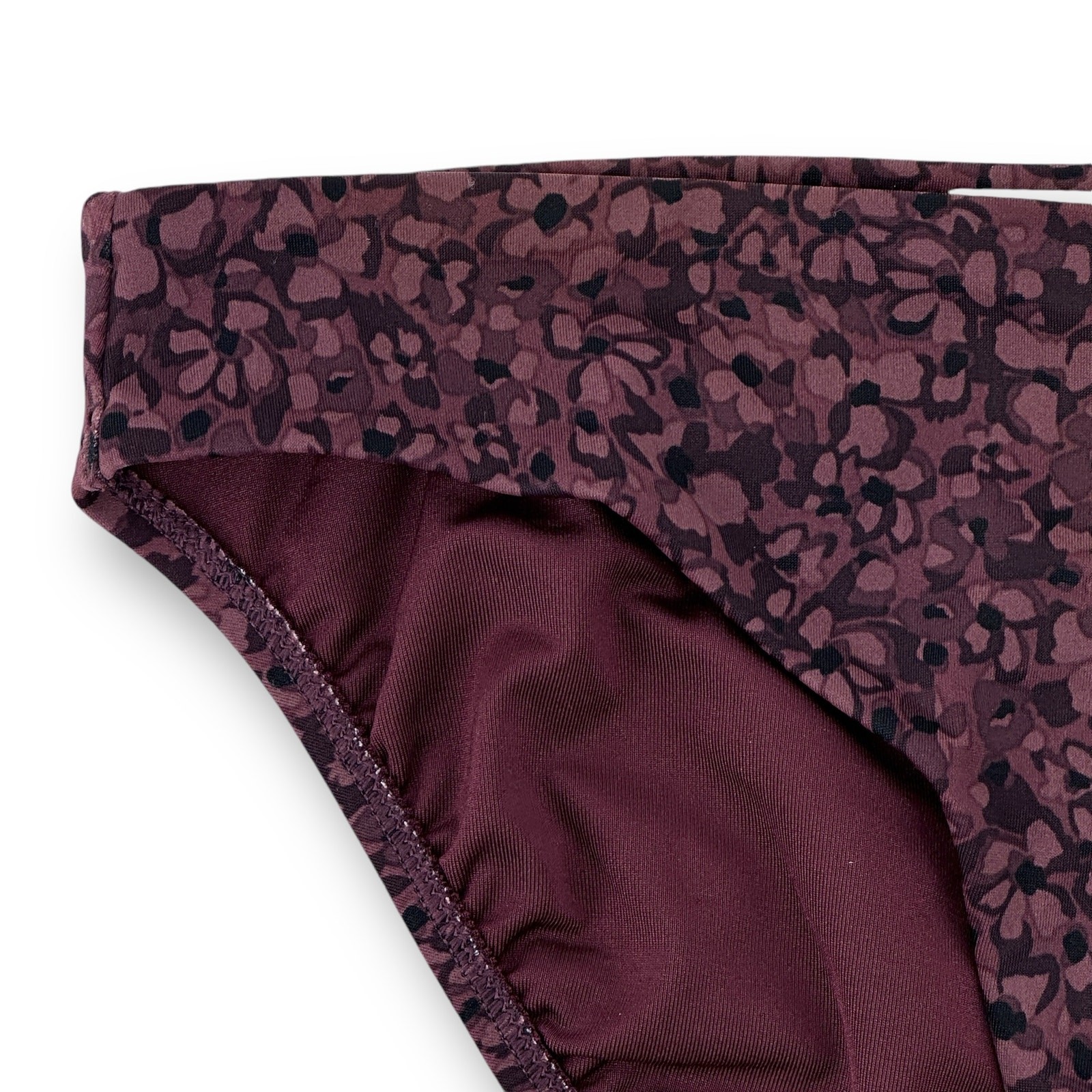 Athleta Clean Medium Bikini Bottoms Bathing Swim Suit Sz XS Maroon Floral Camo 
