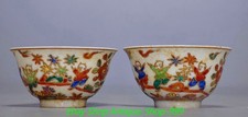 Ming Chenghua Marked Wucai Porcelain Gilt Tongzi Boy Girl Patern Bowl Bowls Pair