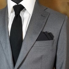 NEW - Men's Black Cotton Pre-folded Pocket Square Handkerchief Insert - 3 point