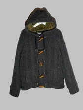 Schott USA Duffle Fireman Toggle Grey Cardigan Wool Warm Jacket Fur Lined Size L