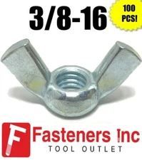 (Qty 100) 3/8-16 UNC Coarse Thread Wing Nut Zinc Plated Steel Nuts