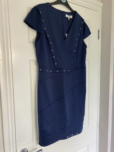 JUS D'ORANGE PARIS Darker Blue Stretchy Fabric Dress Size T4 14-16 NWT RRP £55 - Picture 7 of 9