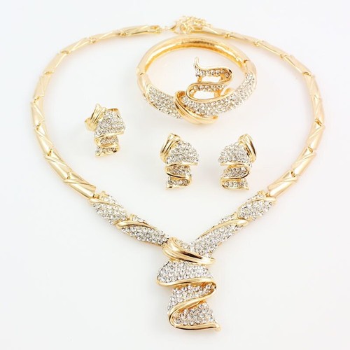 Fashion Gold Color Alloy Rhinestone Wedding Jewelry Sets Necklace Bracelet Ring - 第 11/14 張圖片