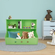 2-Tiers Kids Room Bookshelf Open Bookcase Toy Storage Shelf w/ Organizer Cabinet