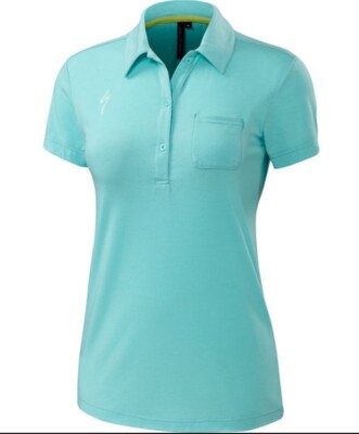 Specialized Women's Utility Polo Drirelease Merino Med Blue Teal Cycling Golf