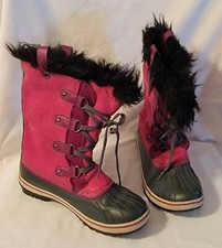 Sorel Girls Winter Boot Pink Grey Leather Lace Up Snow Boot Size 5 FREE SHIPPING