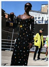 2021 Dolce & Gabbana Print Ad, Black Jeweled Dress DG Handbag Neon Jacket Style