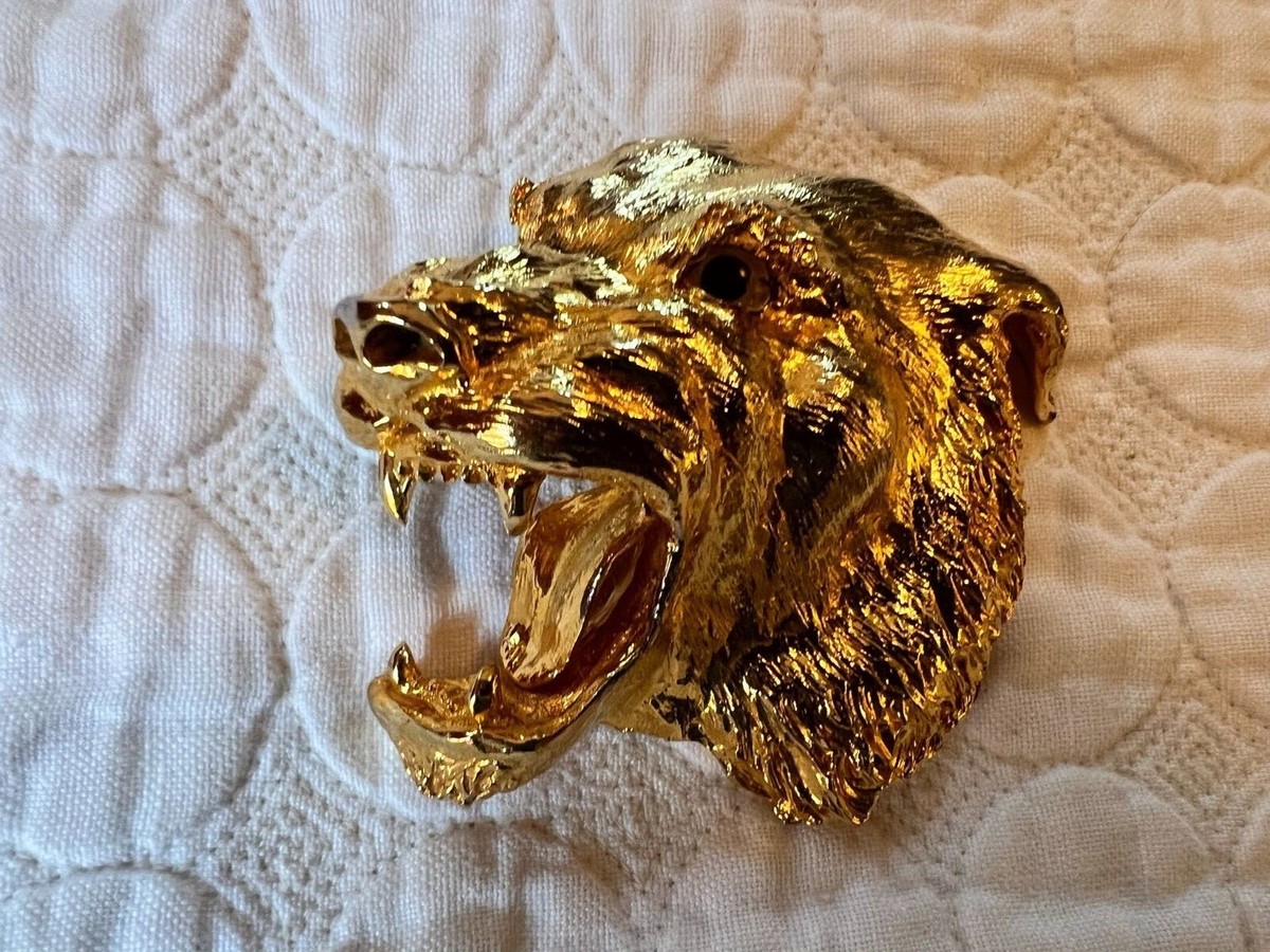 RARE Christopher Ross 1986 Wolf Belt Buckle 24k gold plated 