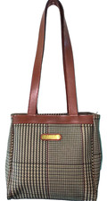 Vintage Polo Ralph Lauren Plaid Brown Canvas And Leather Shoulder/tote Bag Euc!