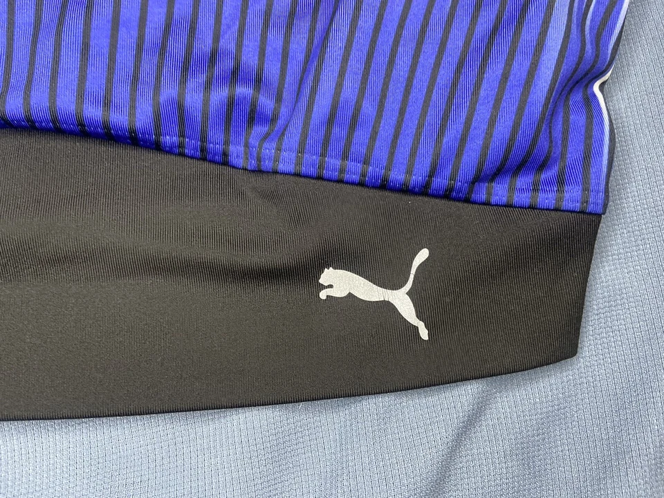 Sutiã esportivo feminino Puma Dry Cell tamanho M listrado azul preto racerback suporte total - Imagem 3 de 4