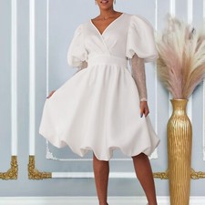 Women's Plus Size Spring Midi Dress Long Flowy Ruffle Pleated Casual Dresses