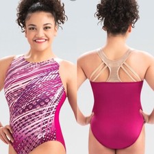 NWT GK Elite Laurie Plum Gold Strappy Back Gymnastics Leotard Child  Adult Size