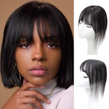 Women 3D Air Bangs Cover Hairpiece Clip in topper Straight 100 Remy Human Hair