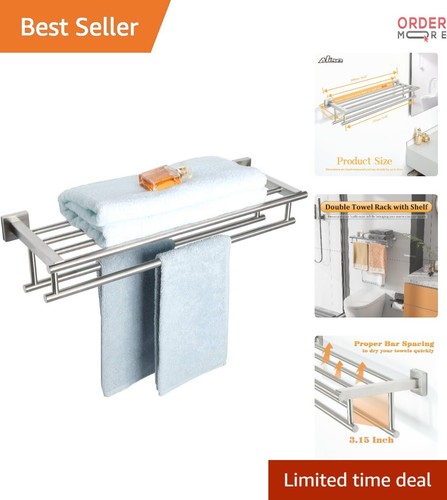 Towel Rack Stainless Steel Wall Mount Double Bars 24-Inch Bathroom Storage