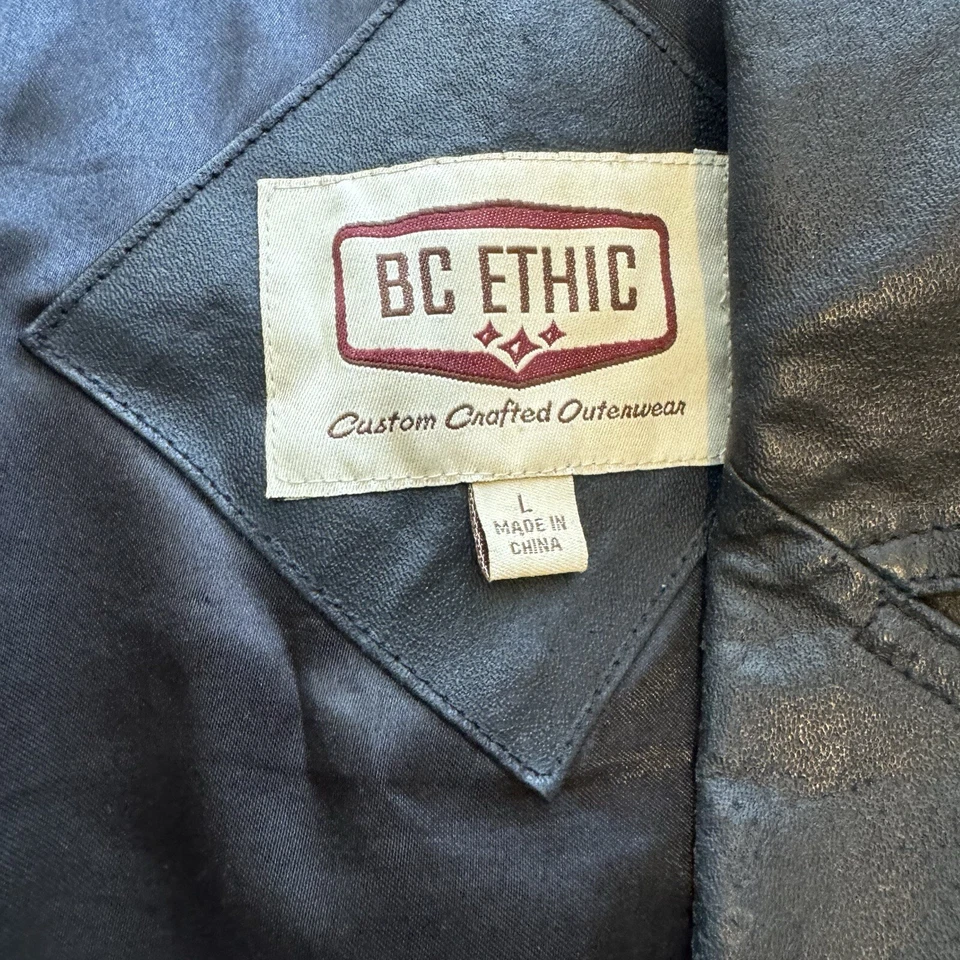 BC Ethic Real Leather Motorcycle Jacket Collared Vintage - Image 3 of 4