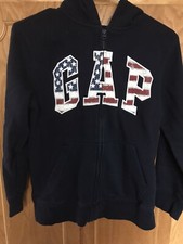 GAP boys XL Patriotic flag applique full zip hooded sweat shirt-EC