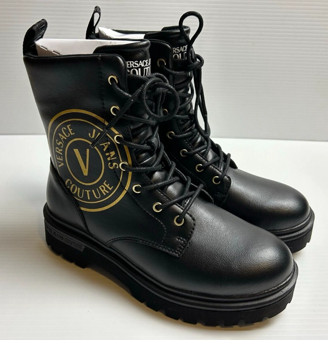 Versace — Versace Jeans Couture Black Syrius Boots Women Size IT 39/US 9 73YA3S39 Logo