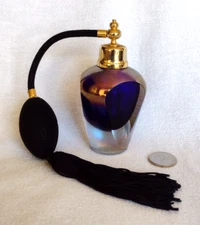 ART GLASS Perfume Bottle w/ ATOMIZER Purple Blue GOLD 4.5"