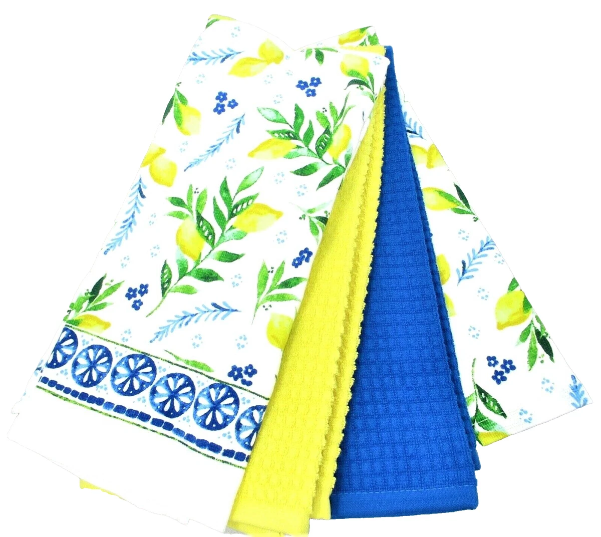 Kitchen Towels Set of 4 dish hand Lemons Leaves Yellow Blue eBay