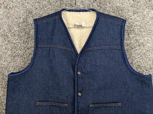Vintage Sears Western Wear Denim Vest Men’s XL Sherpa Lined Pocket Snap * - Picture 2 of 11
