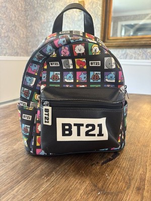 BTS BT21 Small Mini Backpack K Pop Bag Faux Leather Grid  display picture 3