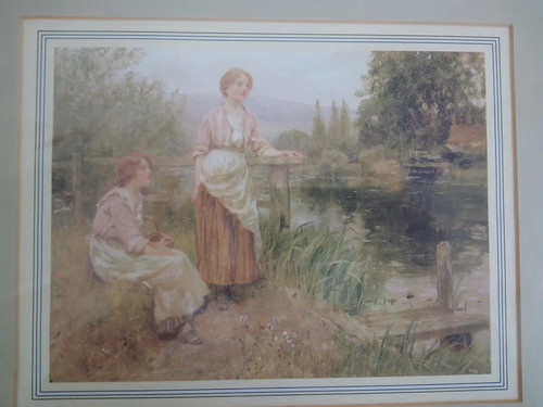Vintage Framed Henry John Yeend King Print Waiting For Ferry - Picture 6 of 7
