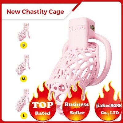 Male Pink Shiny Mistress Cut-out Chastity Cage Slave Male Cage Ring Lock Devices