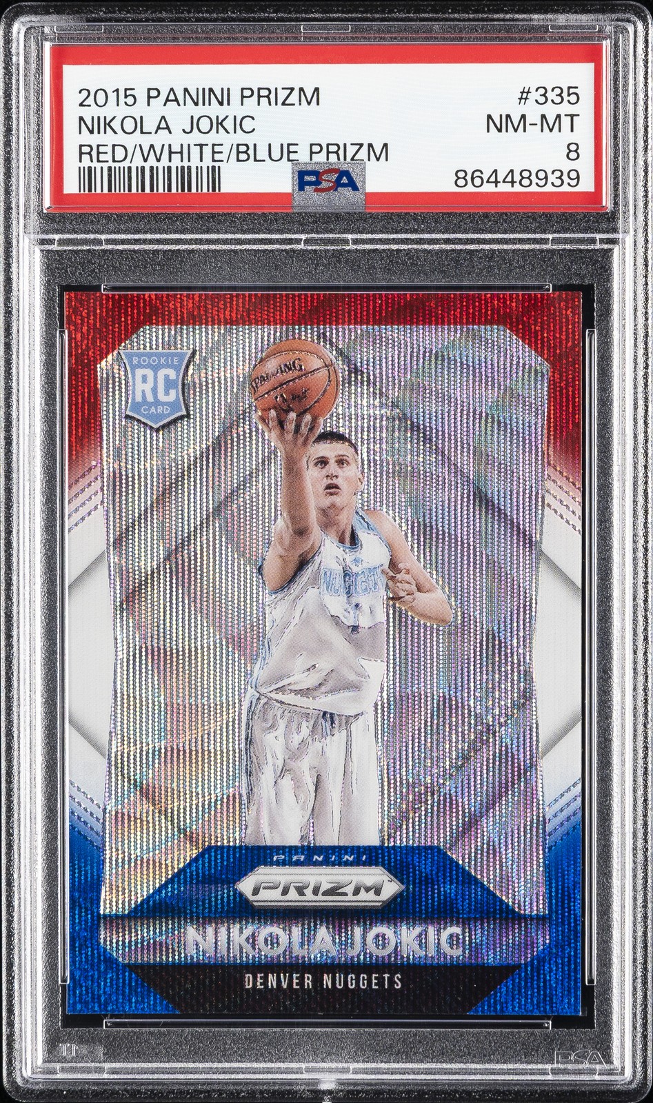 2015 PANINI PRIZM RED/WHITE/BLUE PRIZM #335 NIKOLA JOKIC ROOKIE RC PSA 8