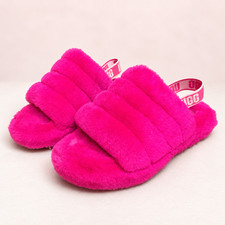 UGG Fluff Yeah Slingback Slides Girls Big Kids Size 4 EU 36 Hot Pink Sheepskin