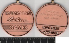 Australia: 1991 Tasmanian Masters Games medal Hobart Swimming 50m Backstroke