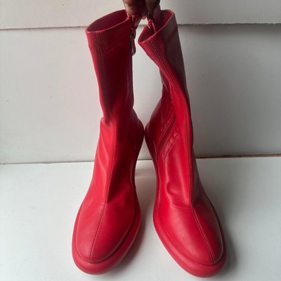 Azalea Wang Tarrow Red Sock Boots Mid-Calf Stiletto High Heels Pointed Toe Sz 7