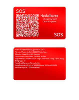 Personalisierte Notfallkarte Gravur Emergency Card