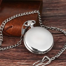 Classic Silver Smooth Analog Pocket Watch Women Mens Pendant Chain Wedding Gifts