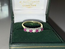 18ct Yellow and White Gold Ruby & Diamond Half Eternity Ring – Size P