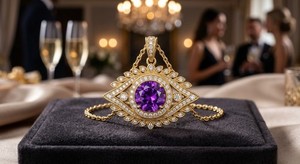 Authentic Evil eye pendants for women 14k Gold Plated Natural Amethyst Silver Necklace Gif