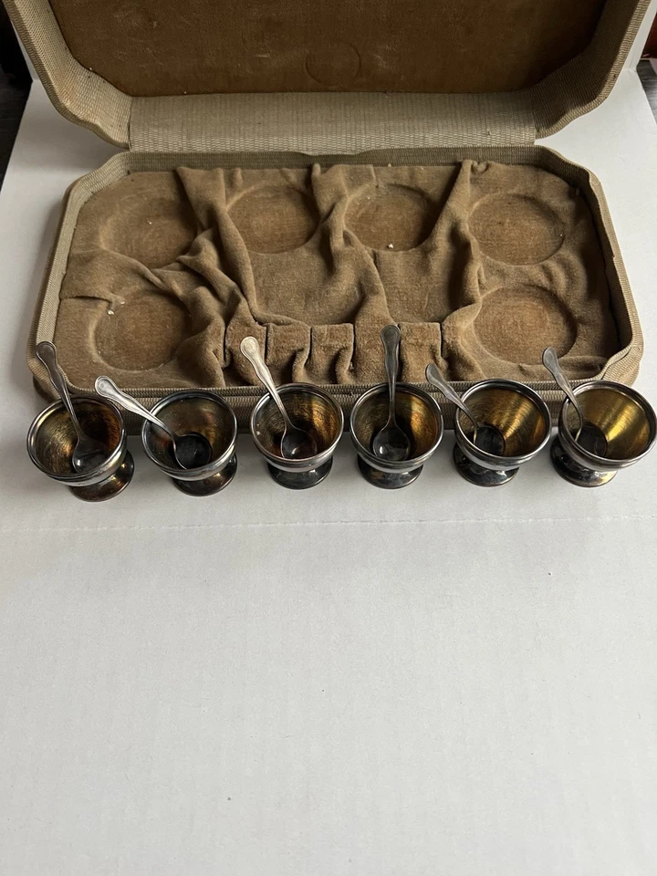 Antiguo Juego de 6 Salinas y Cucharas Webster Sterling con Monograma Diseño Raro Foto 4 de 4