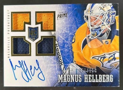 2013-14 PANINI PRIME MAGNUS HELLBERG /199 #193 RC AUTO QUAD JERSEY PREDATORS