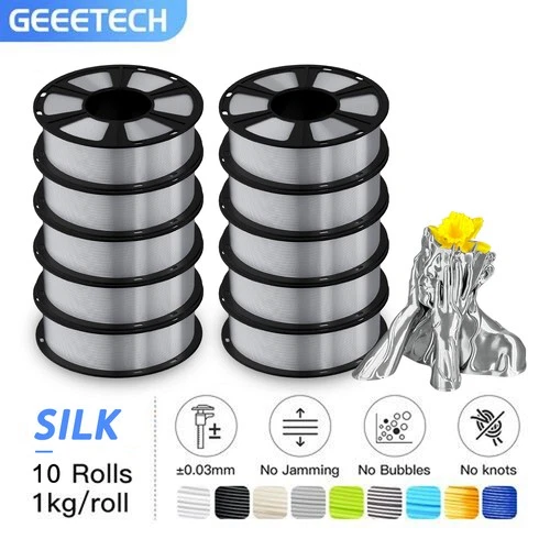 10KG Geeetech 3D Drucker Seide PLA Filament Silber 1.75mm Verbrauchsmaterial