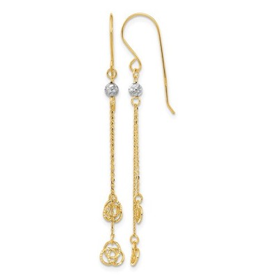 14K bicolor poliert Diamantschliff Liebe Knoten Hänger Französisch Haken Ohrringe