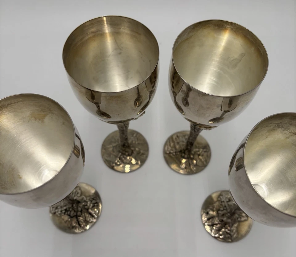 VTG Godinger Lot Of 4 Goblets Cup Grape Vine Leaf Design Silver Plate Holds 8 OZ - Image 4 of 4