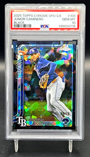 2025 Topps Chrome Sapphire Junior Caminero Black /10 Pop 1 SP SSP PSA 10