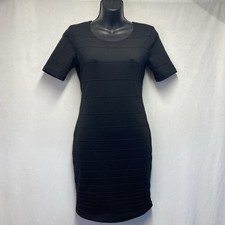 June & Hudson Short Sleeves Textured Body-con Dress Women XS Black Cutout Back