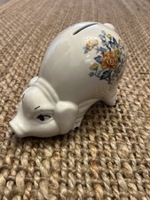 Collectible Vintage Ceramic Cute Piggy Bank Pig Money Box Pottery Floral Design