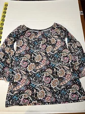 Win Win Bell Sleeve Tunic Top Women’s Size L-XL Multicolor Paisley
