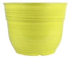 Garden Elements Glazed Brushed Happy Large PLastic Planter, Yellow, 15"