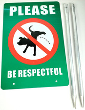 No Dogs Yard Sign PLEASE BE RESPECTFUL 12 x 8 Inch Aluminum Keep Dogs Off Yard