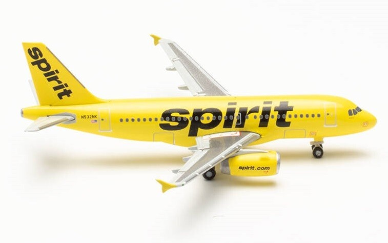 New! Herpa 535809 Spirit Airlines Airbus A319, reg. N532NK - 1:500