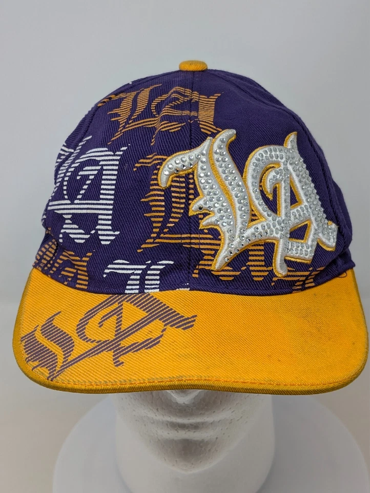 Gorra de béisbol Leader In Headwear LA púrpura amarilla Bling Y2K talla L estrás Foto 2 de 4